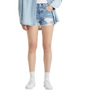 Levi's 501 Jean Shorts Women's 28 Blue Medium Wash Distressed Summer Irregular